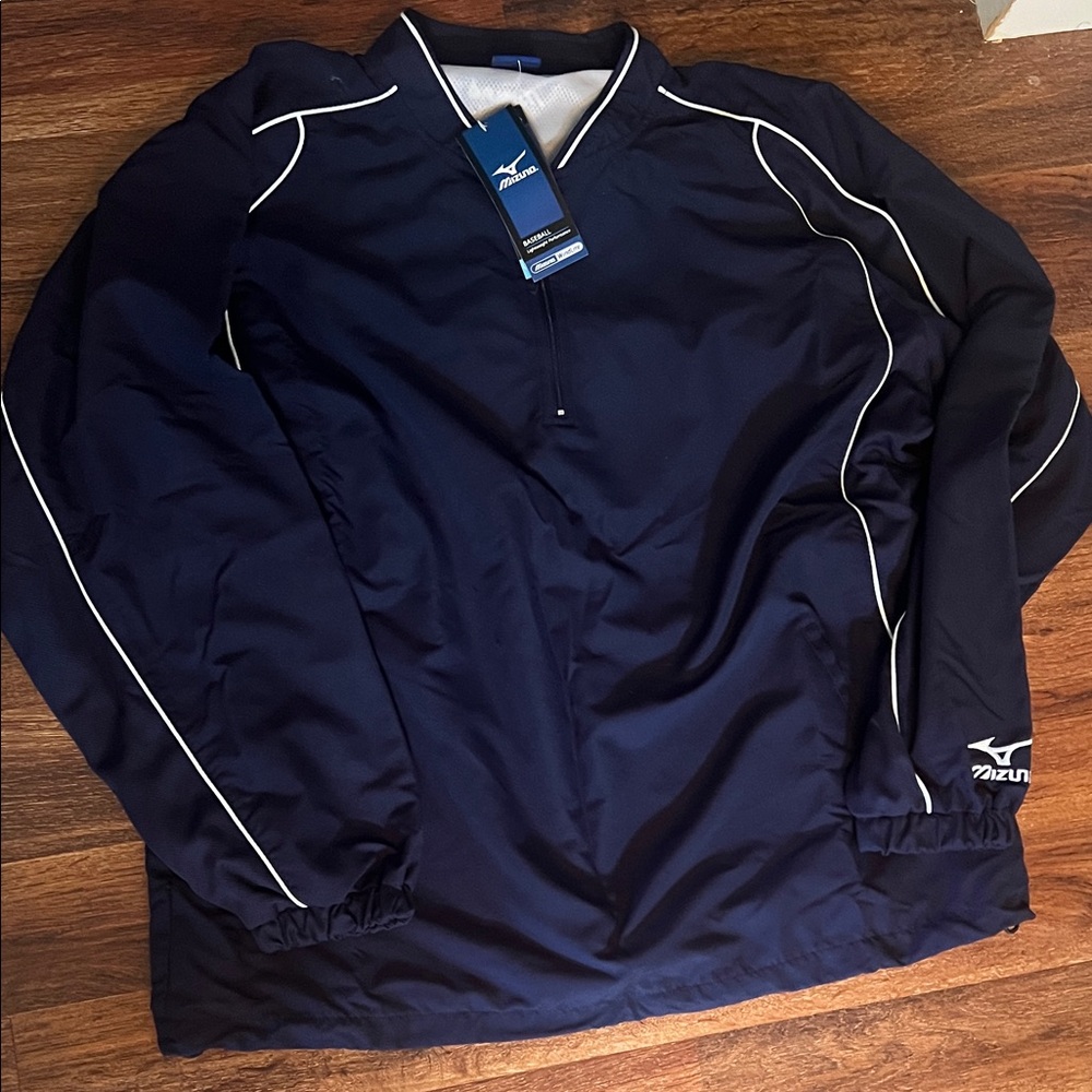 Mizuno Men's Dark Blue Windbreaker with White Trim